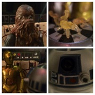 The holographic creatures hop around the table as the two players control their movement. Chewbacca's piece moves into a new square. THREEPIO: "Now be careful, Artoo." Artoo humms confidently to himself as he taps the controls with his stubby claw hand. #starwars #anhwt #toyshelf
